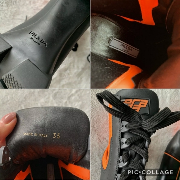 PRADA NEOPRENE NEON DETAIL LACE UP BOOT BLACK - Picture 6 of 9